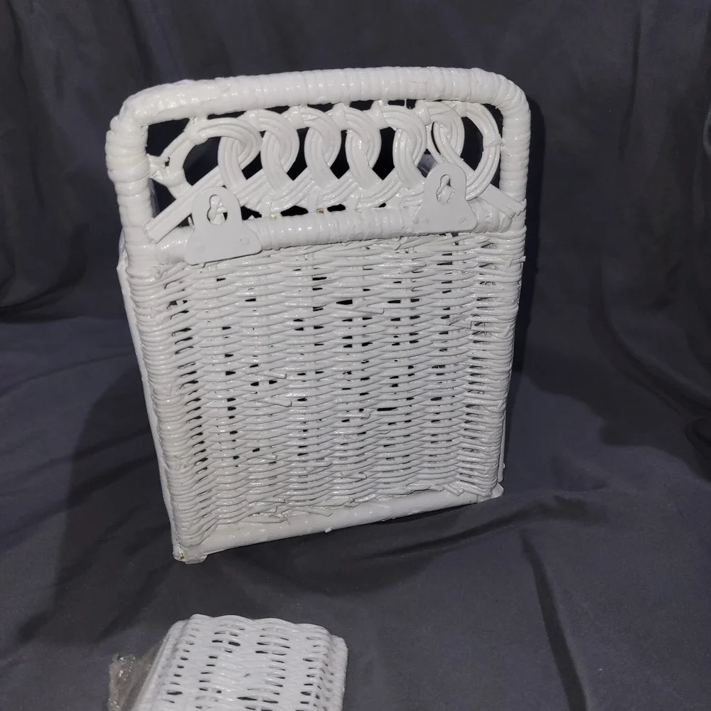 Vintage White Wicker Toilet Paper Holder Light Switch Cover Plate